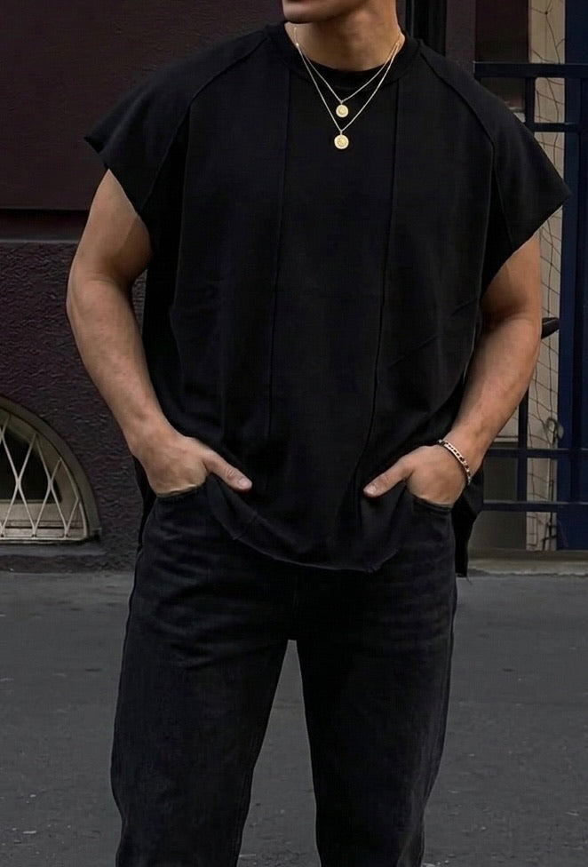 Överdimensionerad Batwing Sömsdetalj T-shirt - Svart