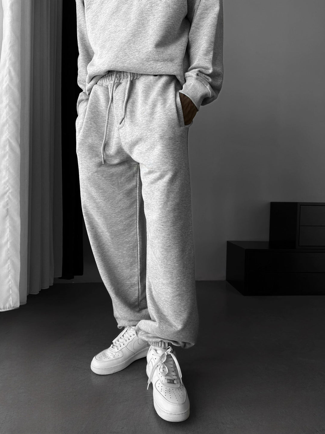 Lös Passform Basic Jogger - Grå Melange