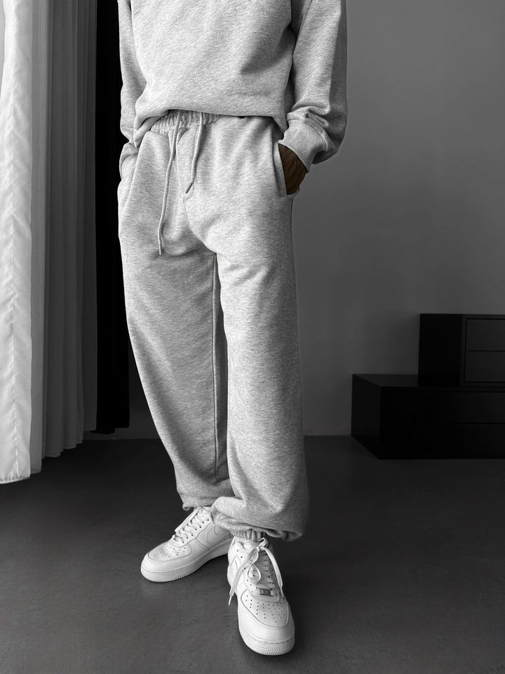 Lös Passform Basic Jogger - Grå Melange