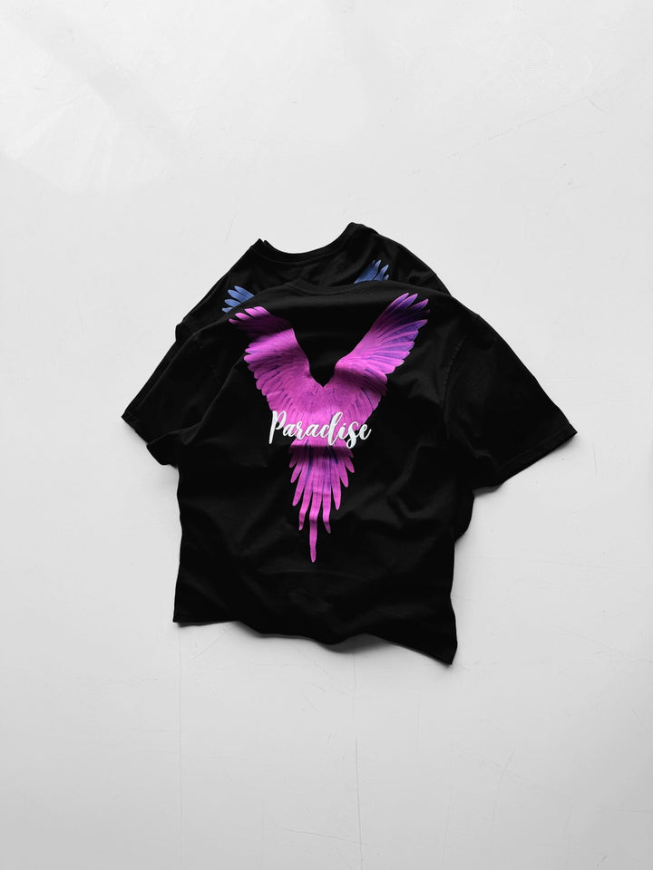 Oversize Papegoja Paradis T-shirt - Svart och Rosa