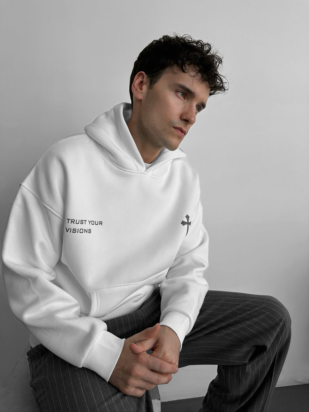 Oversize Cross Hoodie - Vit