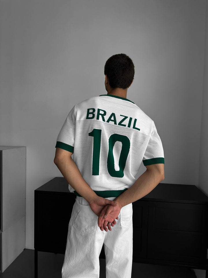 Oversize Brazil Stickad T-shirt - Vit
