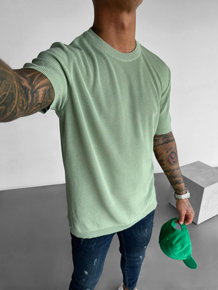 Oversize Stickad T-Shirt - Grön