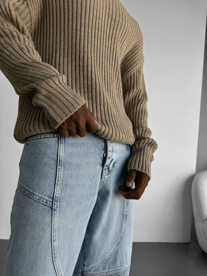 Lös Passform Randig Struktur Pullover - Beige