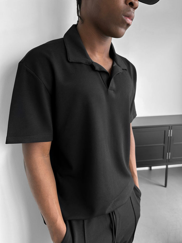 Lös Passform Polo T-shirt - Svart