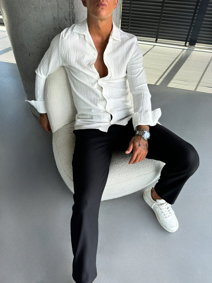 Regular Fit Plisserad Skjorta - Ecru