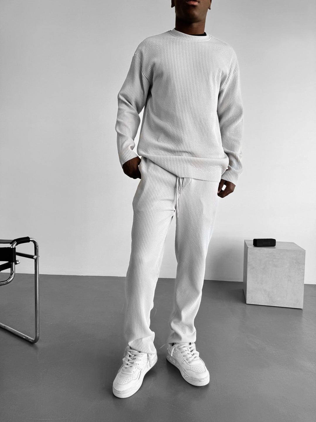 Oversize Ribbad Långärmad T-shirt - Grå