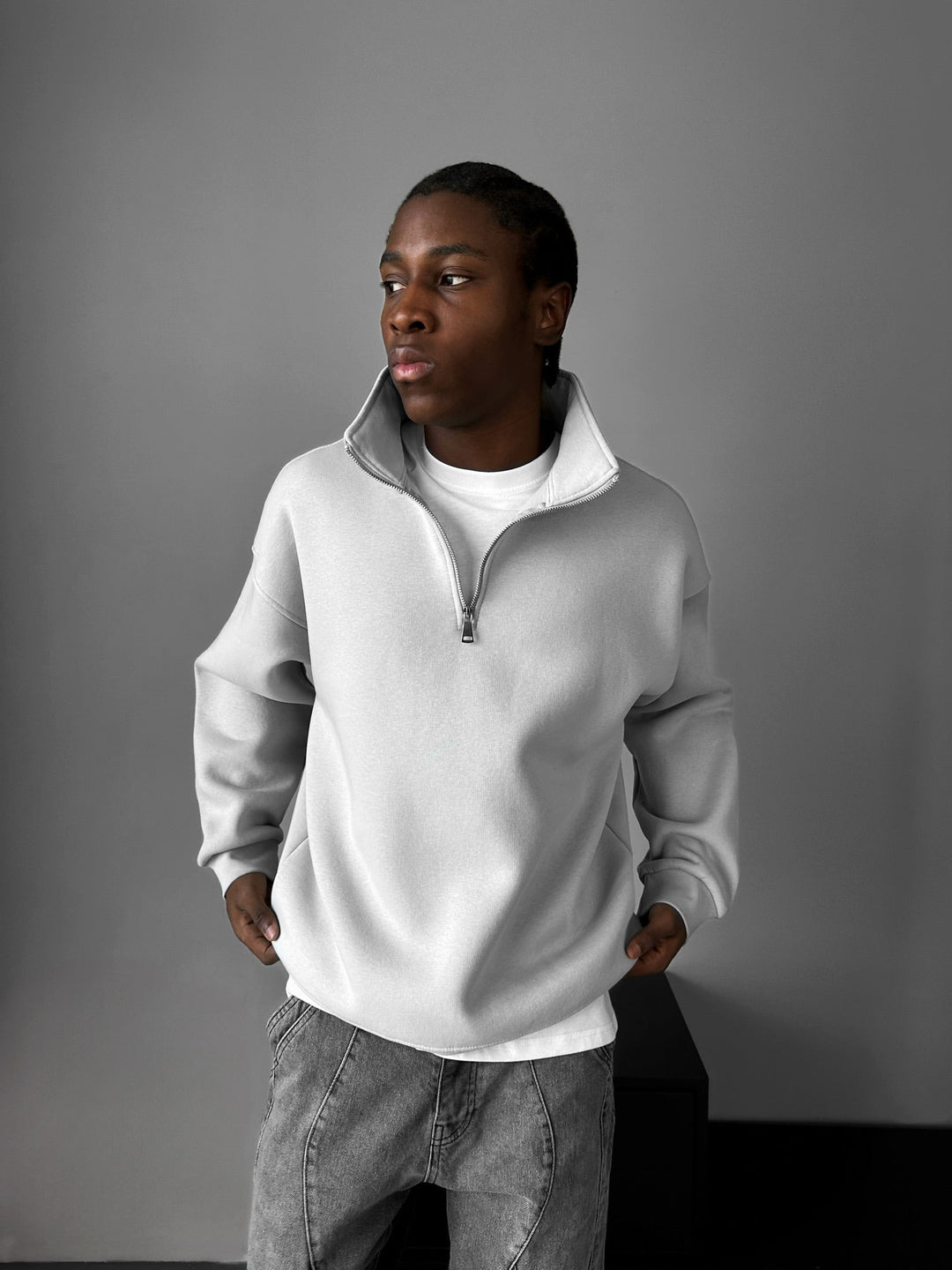 Oversize Halvdraget Polo Sweatshirt - Grå