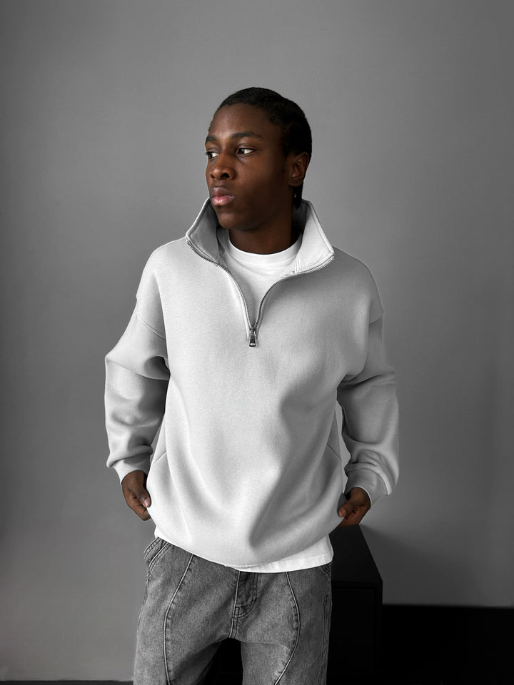 Oversize Halvdraget Polo Sweatshirt - Grå