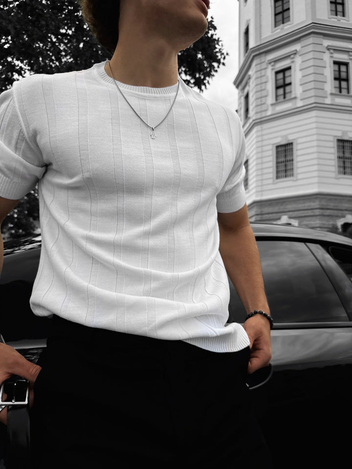 Regular Fit Knit Lines T-shirt - Vit