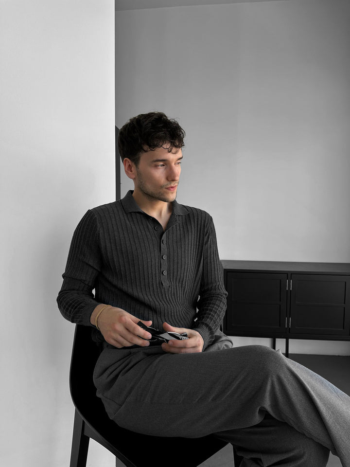 Slim Fit Polo Knit Sweater - Antracit