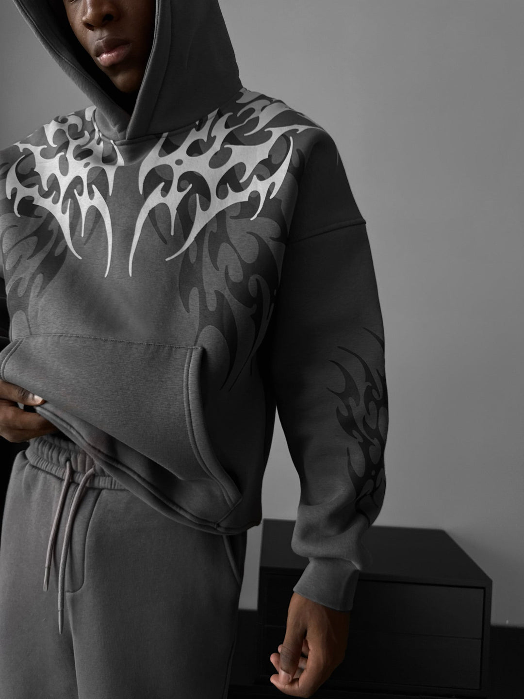 Oversize Tribal Hoodie - Antracit