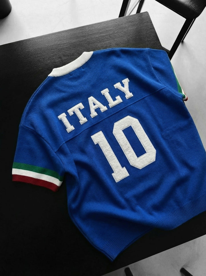 Oversize Italien Stickad T-shirt - Sax