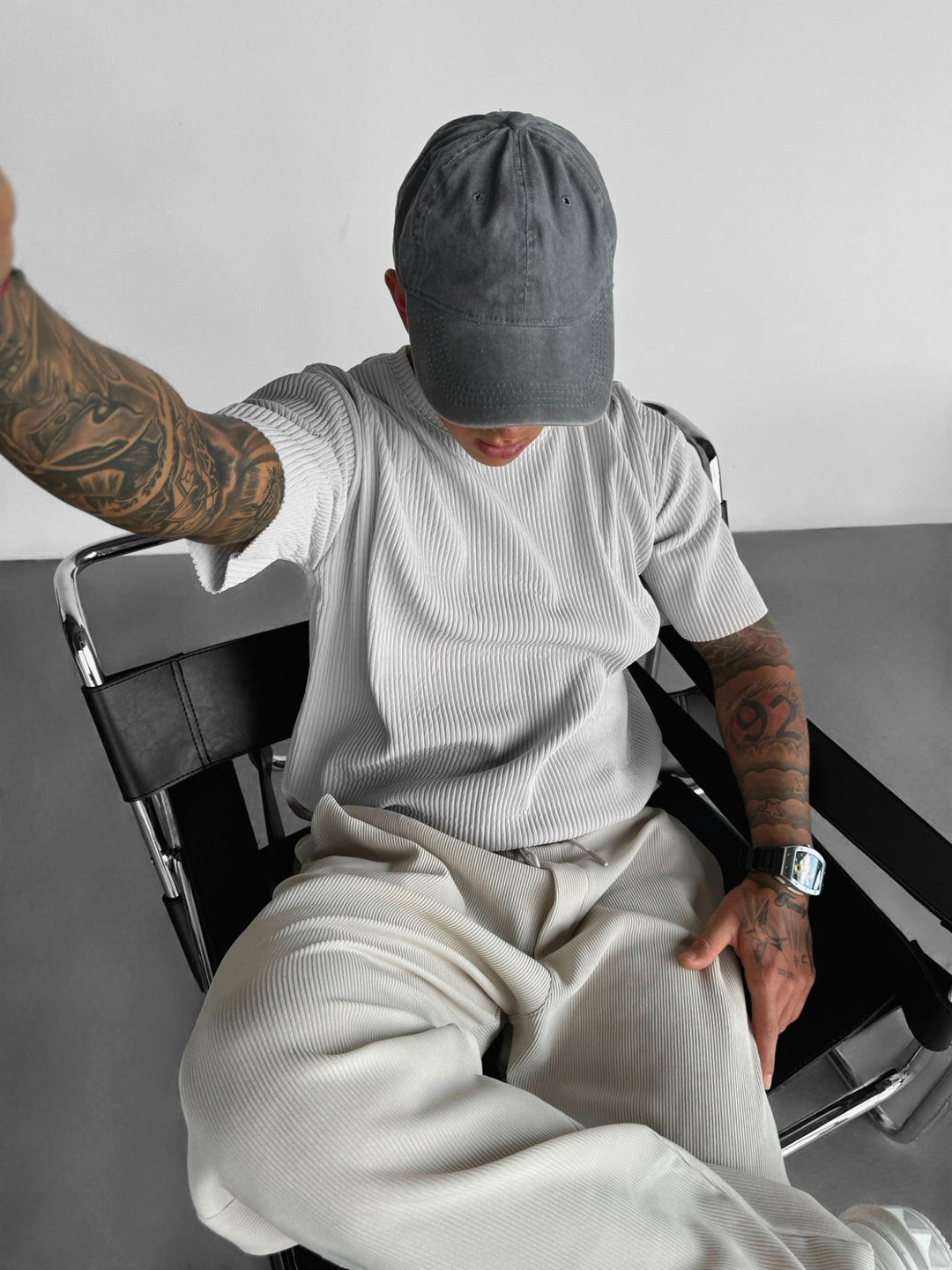 Oversized Ribbad T-Shirt - Grå