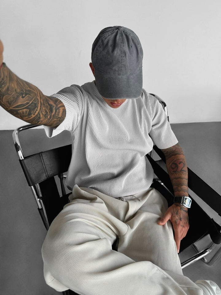 Oversized Ribbad T-Shirt - Grå