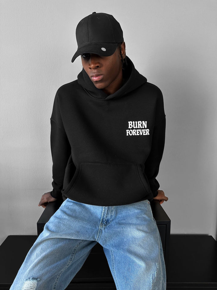 Oversize “Burn Forever” Hoodie - Svart
