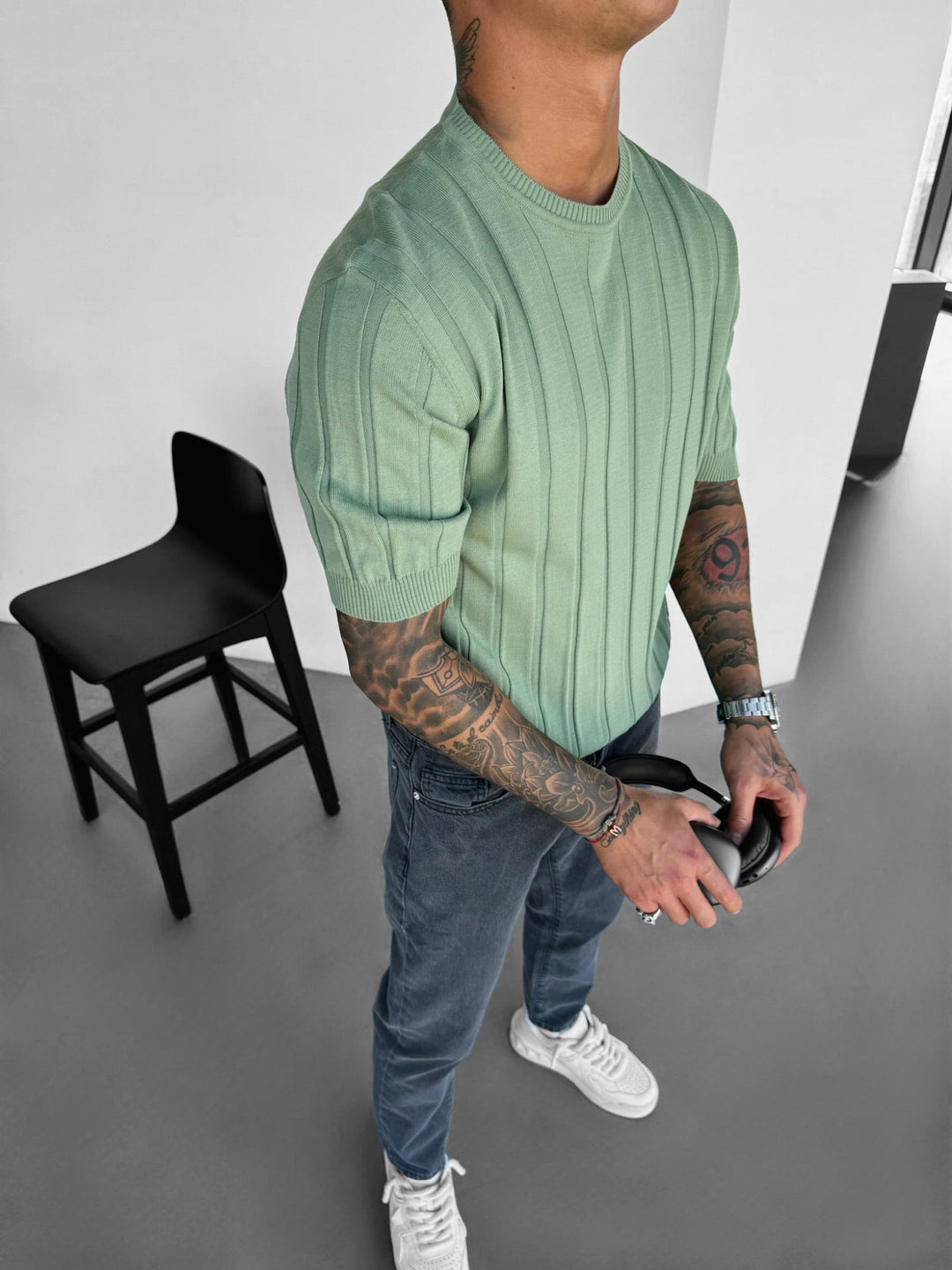 Regular Fit Knit Lines T-shirt - Gräs