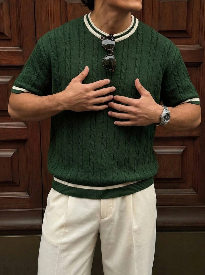 Regular Fit Braid Knit T-shirt - Grön