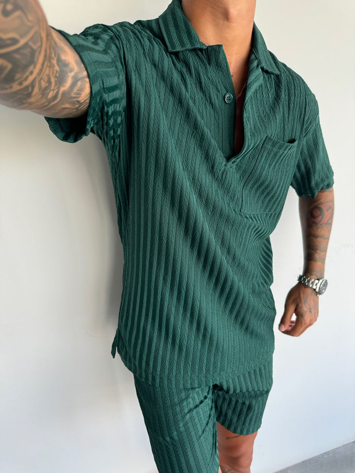 Oversize Strukturerad Polo T-shirt - Regnskog
