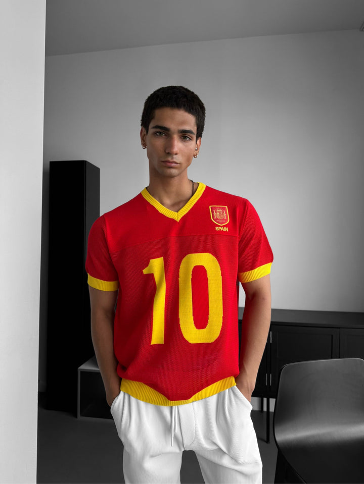 Oversize Spanien Stickad T-shirt - Röd
