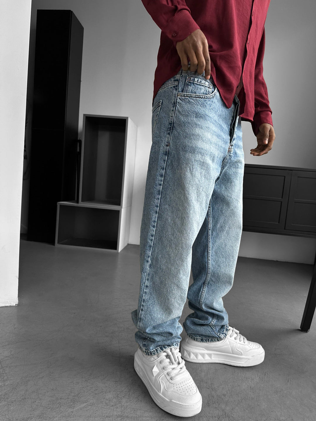 Baggy Fit Tvättade Jeans - Blå