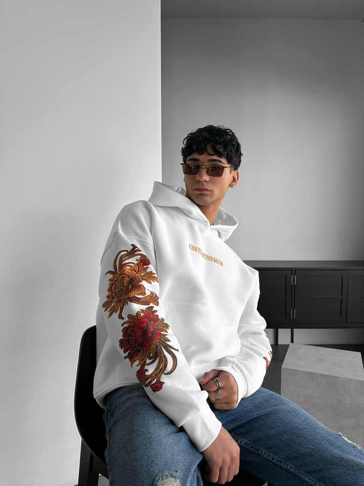 Oversize Krysantemum Hoodie - Vit
