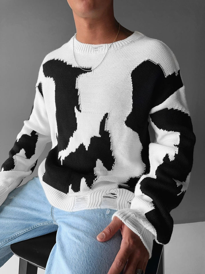 Oversize Ko Knitted Tröja - Vit