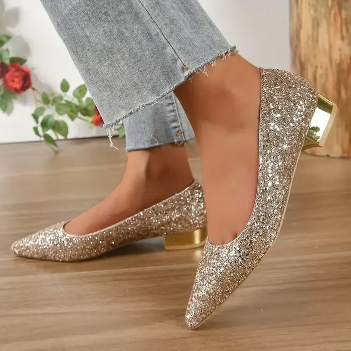 Dam Glitterballerinor med Spetsig Tå för Fest