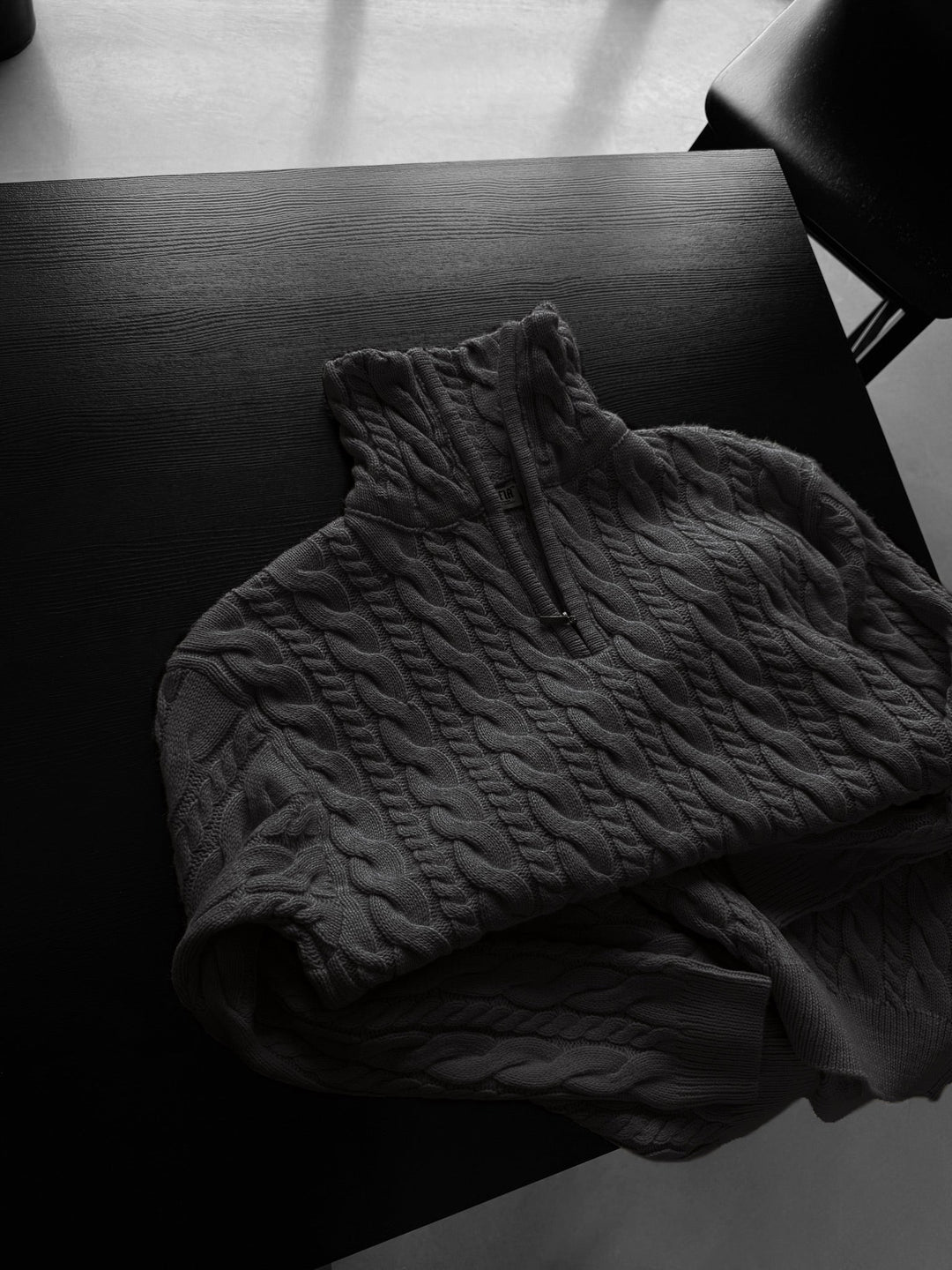Oversize Krage Fläta Dragkedja Pullover - Antracit