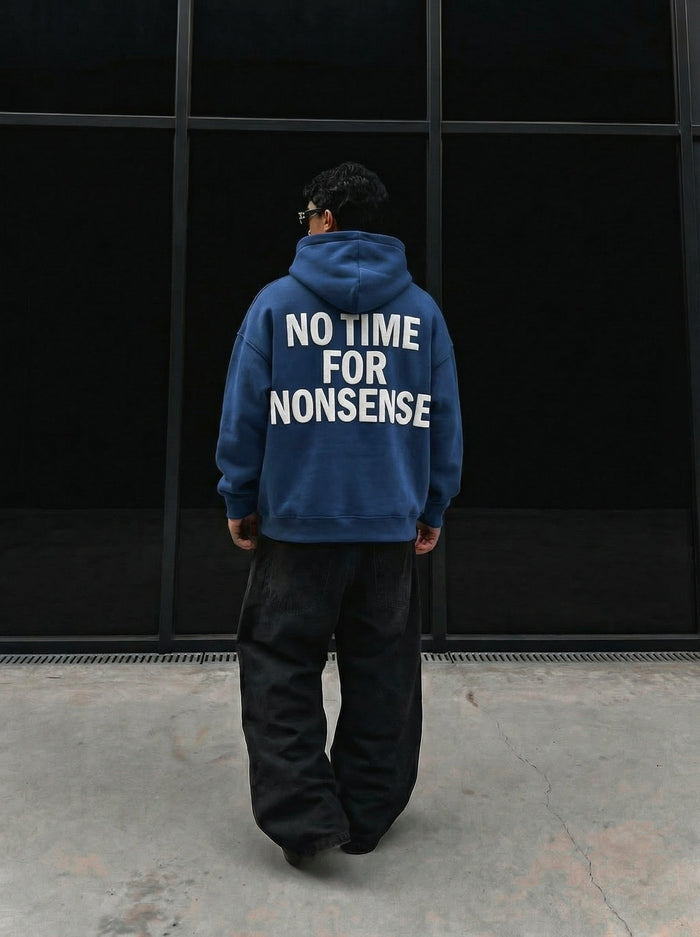 Oversize “Ingen tid för nonsens” Hoodie - Navy Peony