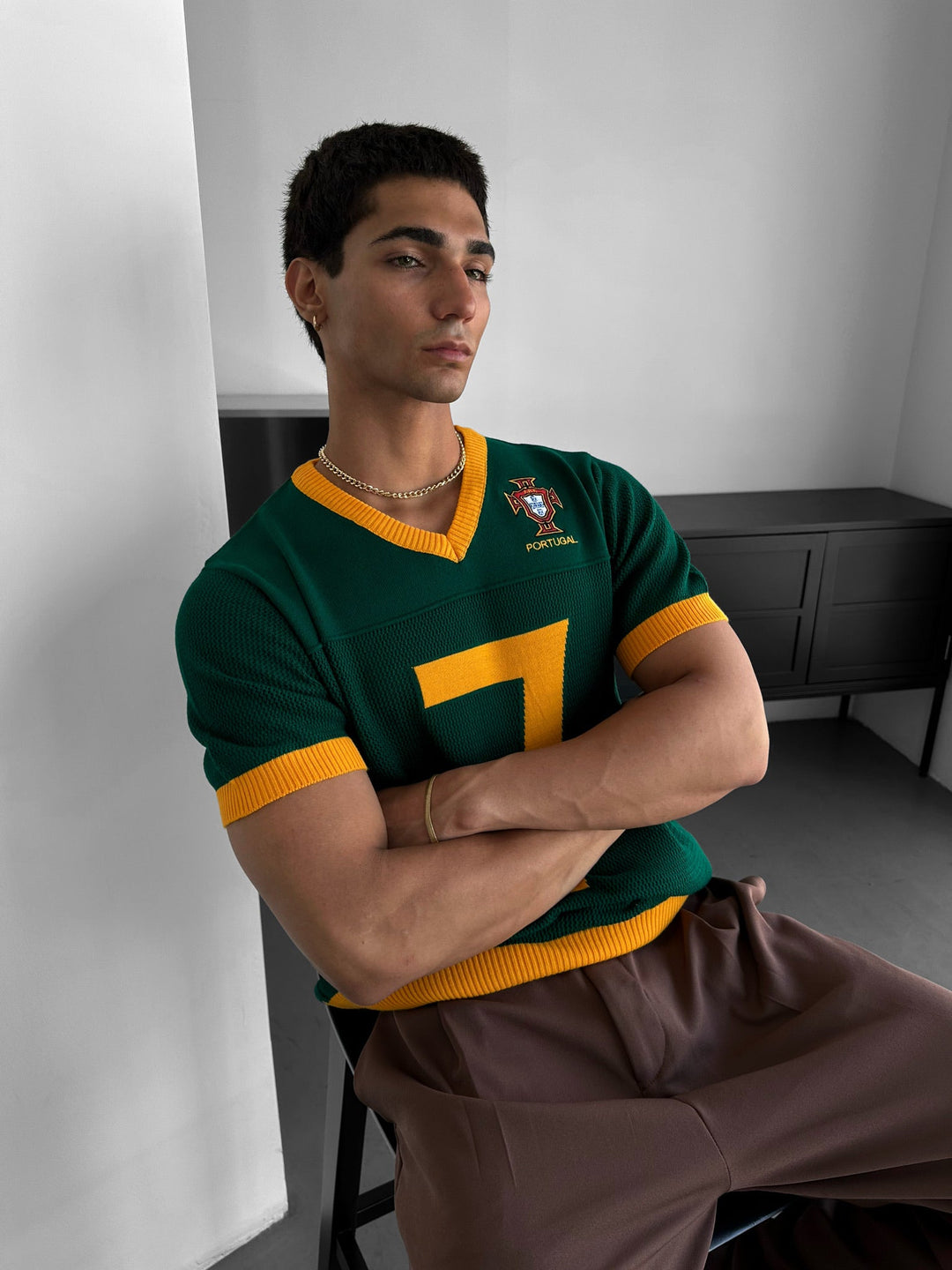 Oversize Portugal Stickad T-shirt - Grön