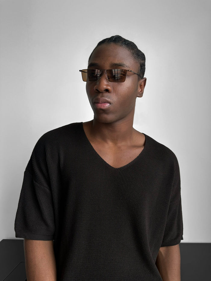 Oversize Lång Stickad T-Shirt - Mörk Brun
