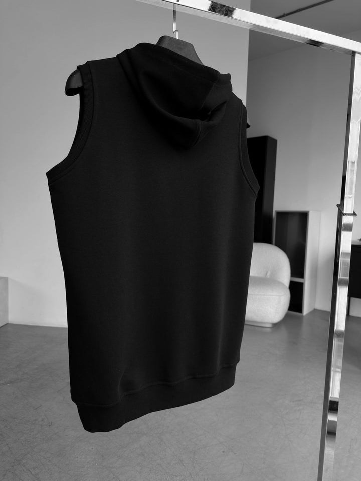Lös Passform Ärm-lös Hoodie - Svart