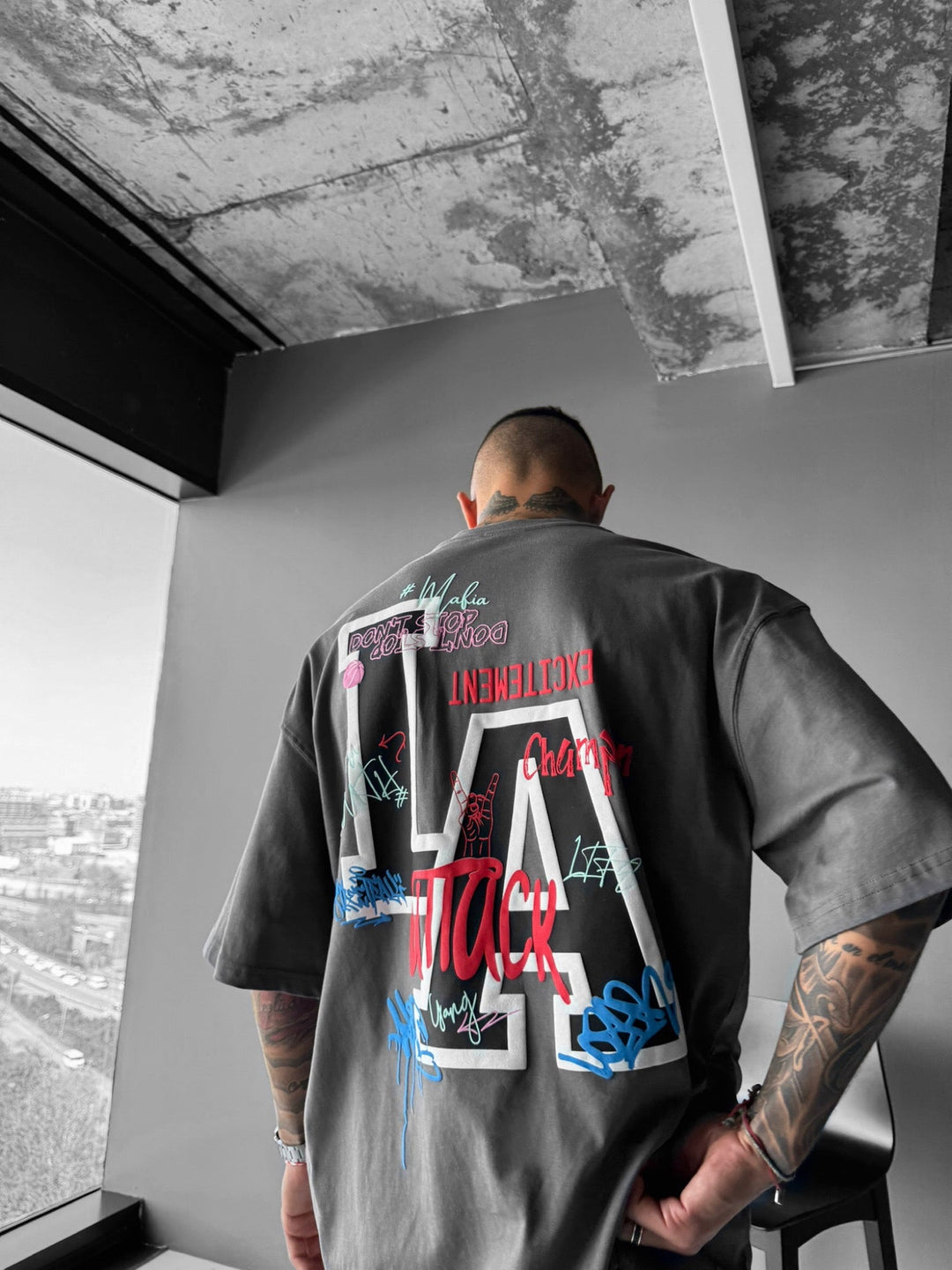 Oversize L.A T-shirt - Antracit