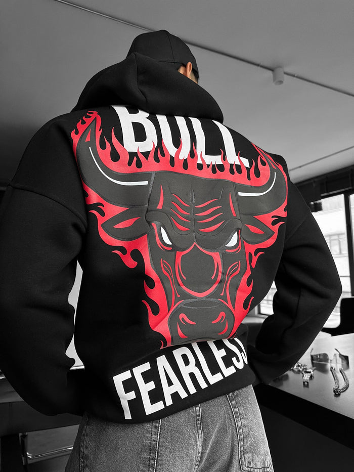 Oversize Bull Fearless Hoodie - Svart och Röd