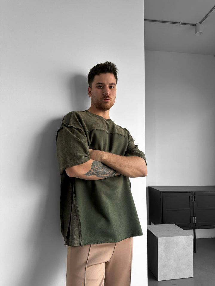 Oversize Sömnadsdetalj T-shirt - Khaki