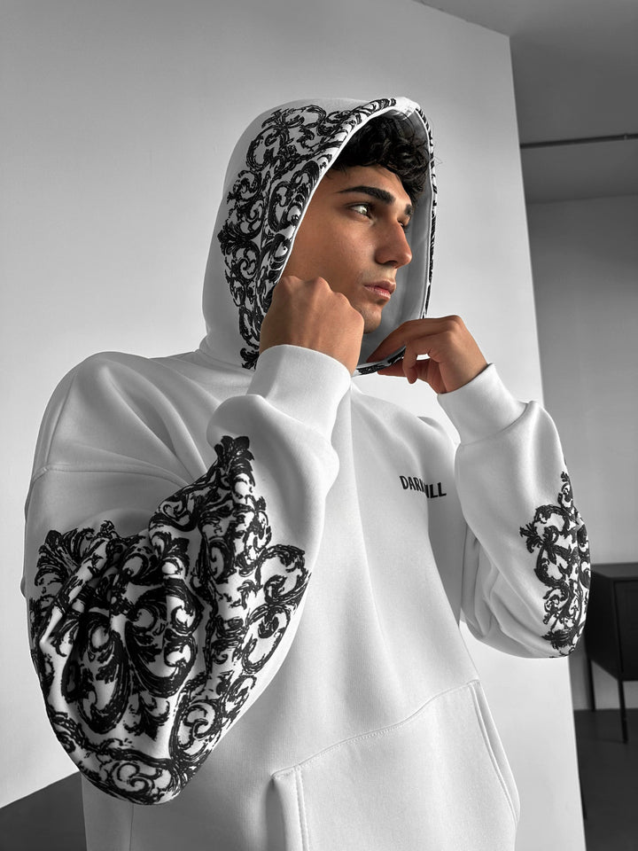 Oversize Matmönster Hoodie - Vit