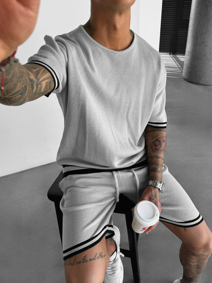 Regular Fit Stickad T-shirt - Ljusgrå