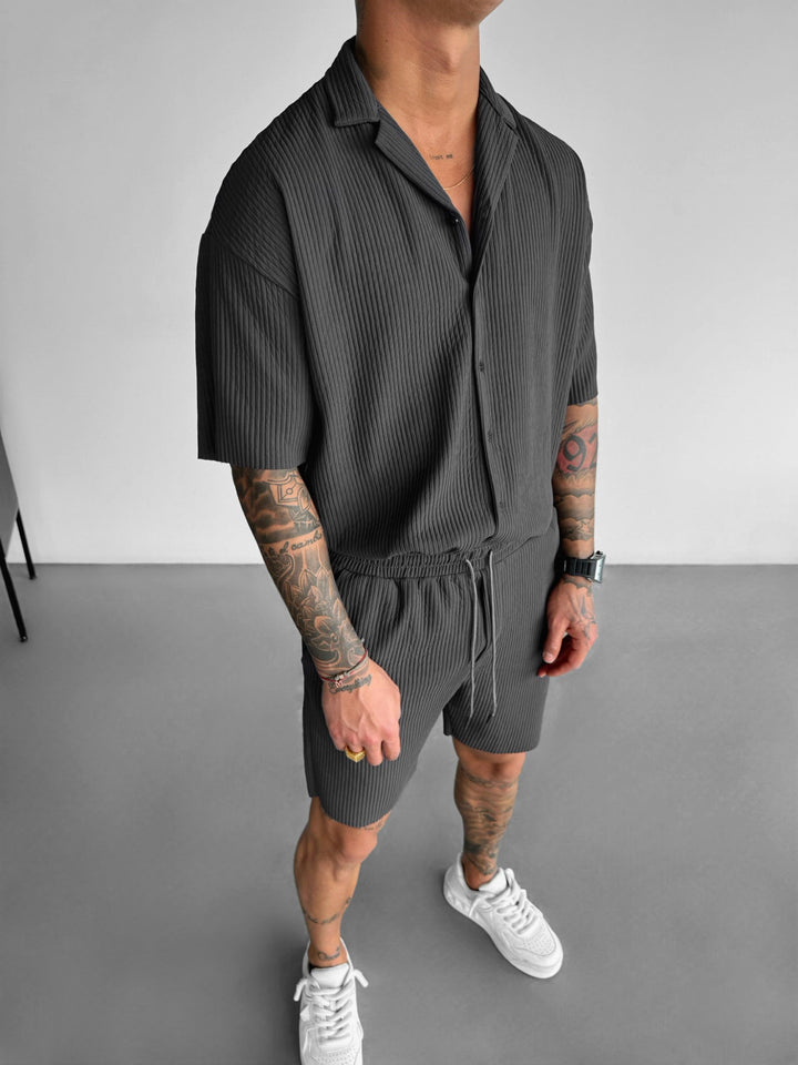 Oversize Ribbad Skjorta - Antracit