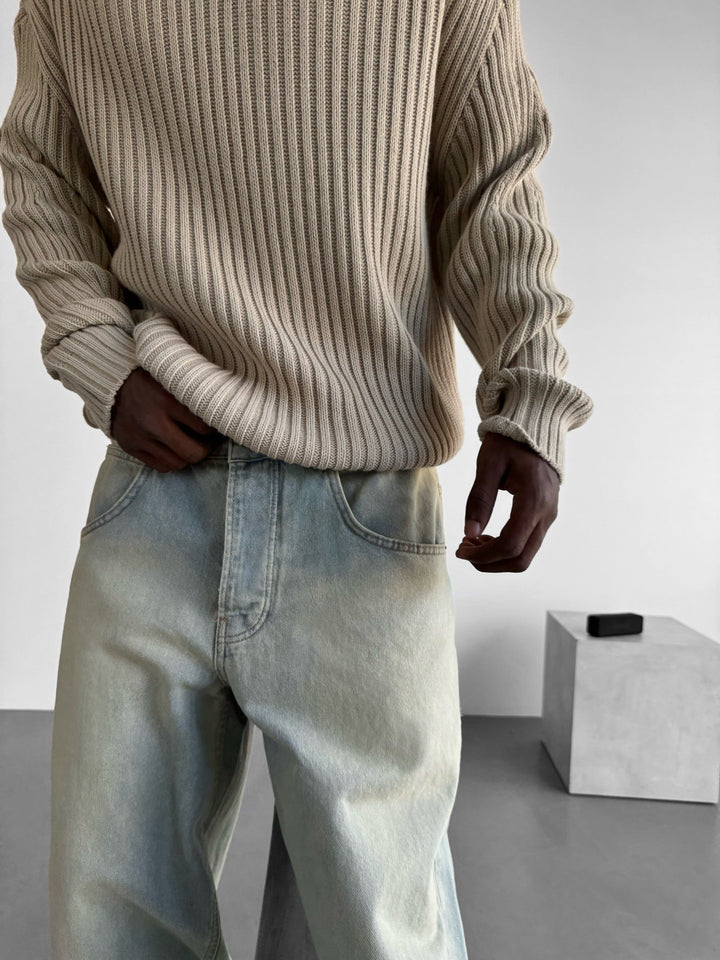 Lös Passform Randig Struktur Pullover - Sten