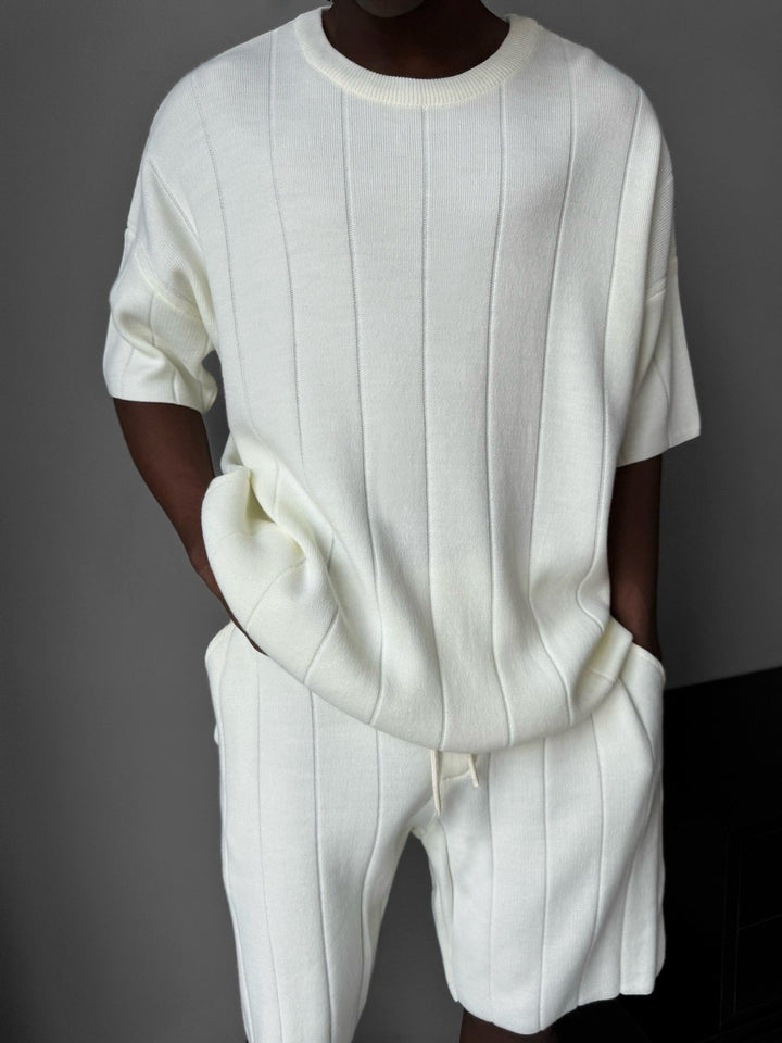 Oversize Line Knit T-Shirt - Ecru