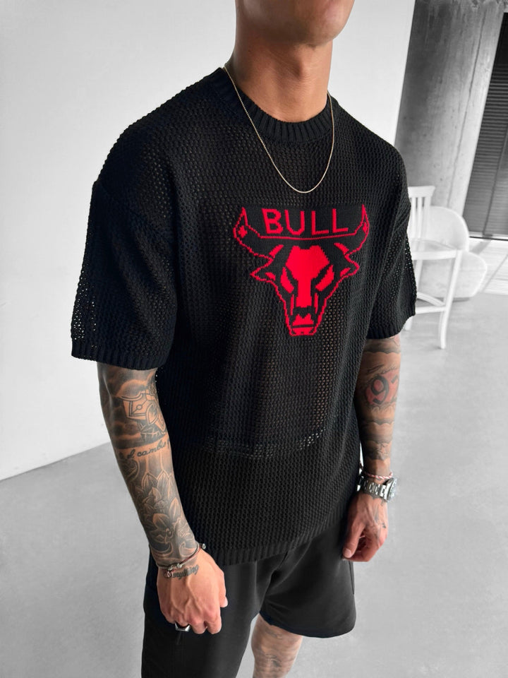 Oversize Bull Knit T-Shirt - Svart och Röd