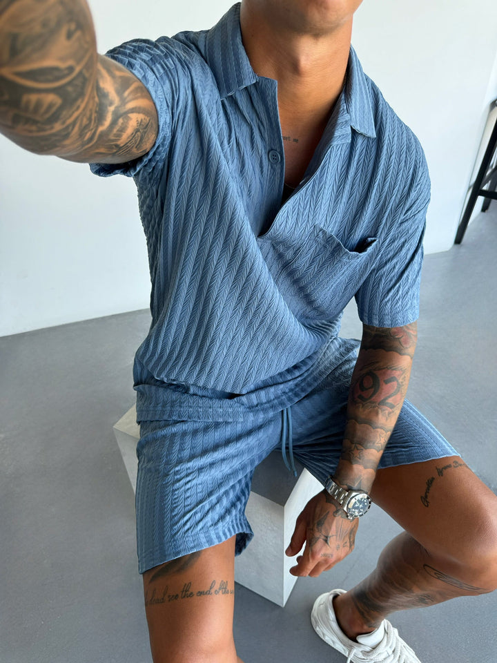 Oversize Strukturerad Polo T-Shirt - Coronet Blå