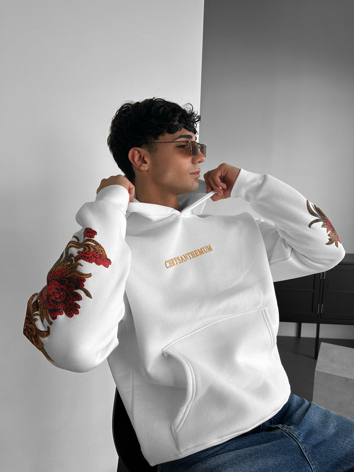 Oversize Krysantemum Hoodie - Vit
