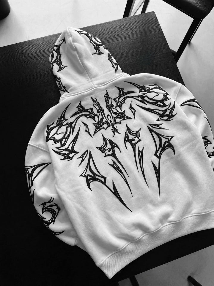 Oversize Mafia Tribal Hoodie - Vit