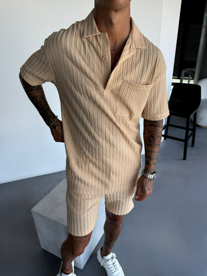 Överdimensionerad Strukturerad Polo T-Shirt - Almond Buff