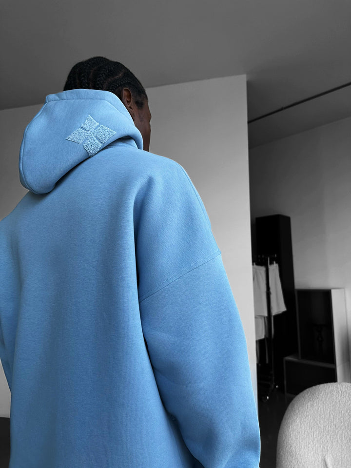 Oversize Detaljerad Hoodie - Blekt Denim