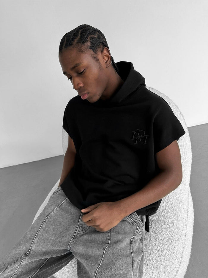 Lös Passform Ärmlös Hoodie - Svart
