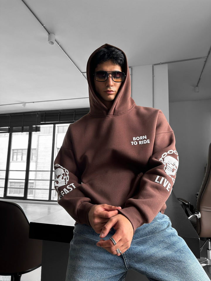 Oversize Ride to Survive Hoodie - Brun