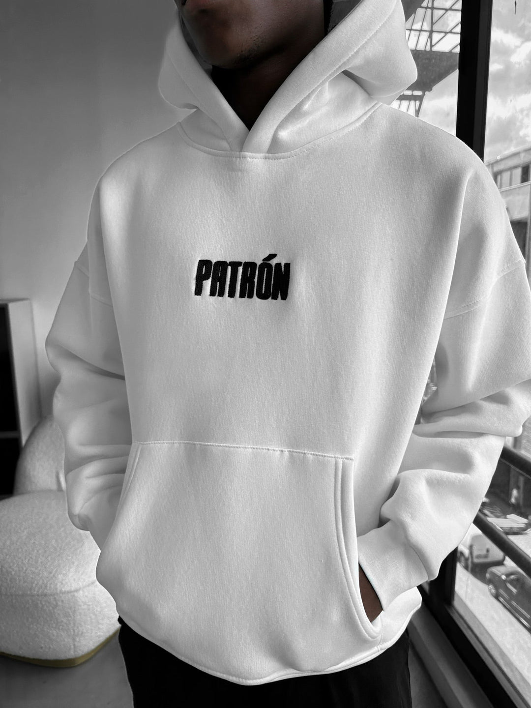 Oversize Detaljerad Patron Hoodie - Ecru